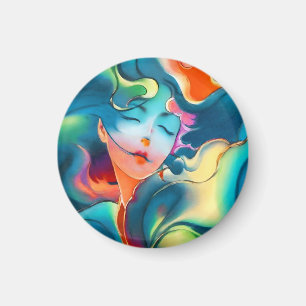 Träumende ruhige Frau in blauen Farben Magnet