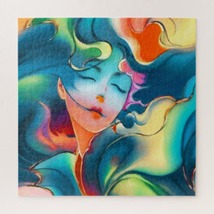 Träumende ruhige Frau in blauen Farben Puzzle
