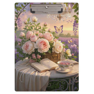 Träumende, sanfte Szene einer üppigen, floralen Klemmbrett