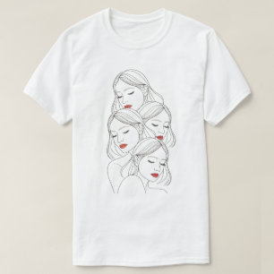 Träumende weibliche Gesichter Druck, geschlossene T-Shirt