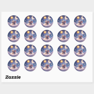 Träumender Elefant und Mitternachtsstern glänzend Runder Aufkleber