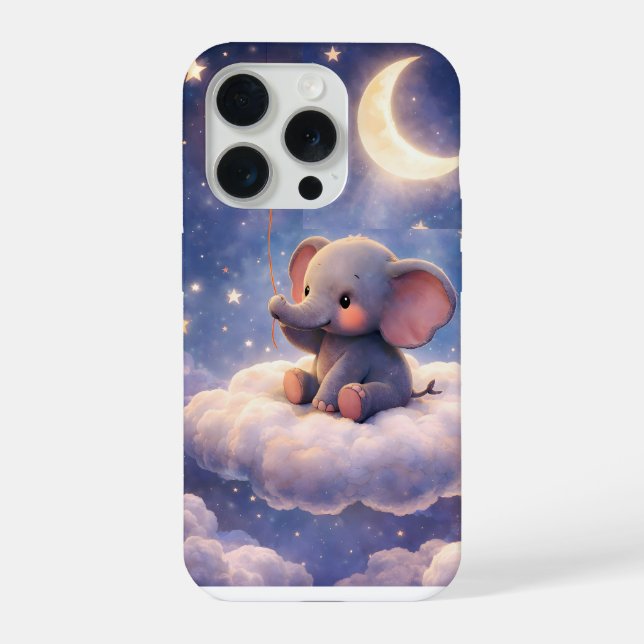 Träumender Elefant und Mond iPhone 15 Pro Slim Hülle (Rückseite)
