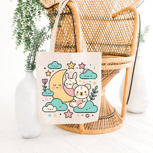 Träumender Mond-Hase-und-Bär-Tragetasche Tragetasche