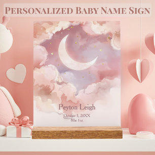 Träumender Mond & Wolken Personalisiertes Kinderzi Acrylschild