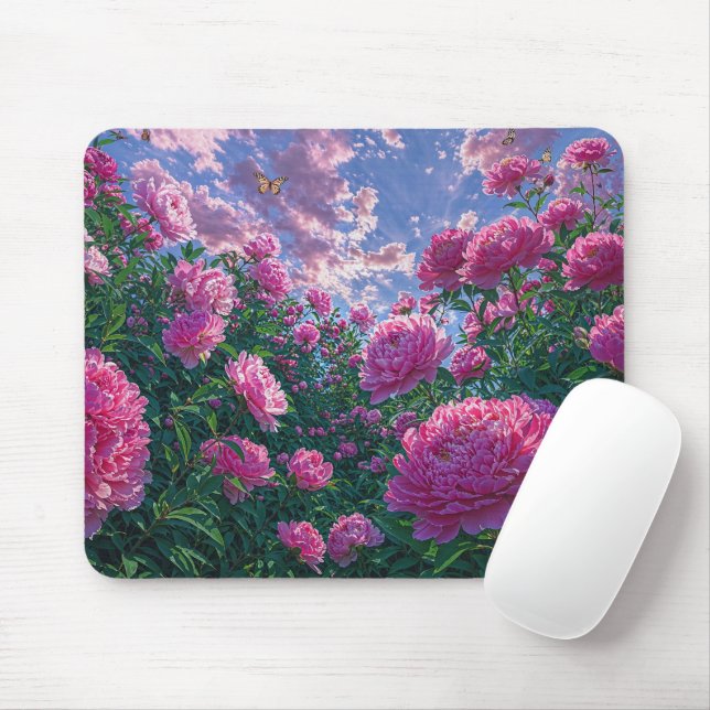 Träumender Rosa Pfingstrosen-Gartenkunst Mousepad (Mit Mouse)