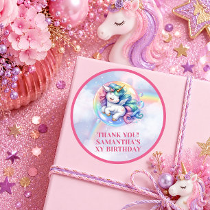 Träumendes Einhorn Rosa Lila Mädchen Geburtstagsfe Runder Aufkleber