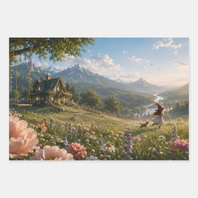 Träumendes Hexenwiesen-Geschenkpapier Geschenkpapier Set (Vorderseite)
