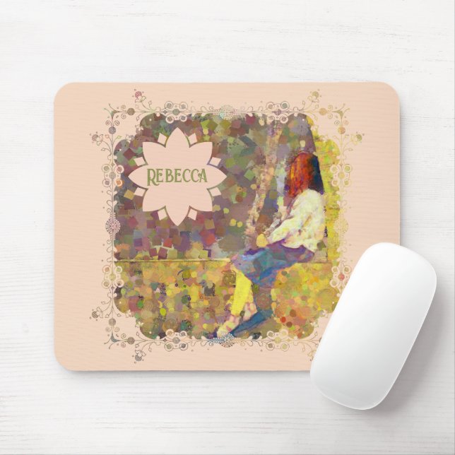 Träumendes Mädchen an der Wand Abstrakte Farbige G Mousepad (Mit Mouse)