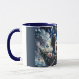 Träumendes Mädchen rudert Boot Mondlicht-Fantasie- Tasse