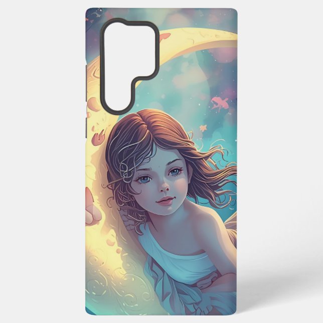 Träumendes Mond Mädchen Samsung Case Design | Süße Galaxy Hülle (Rückseite)