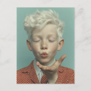 Träumendes Porträt eines Kindes, das einen Kuss gi Postkarte