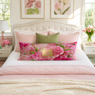 Träumendes Rosa und Grünes Florales Monogramm Körp Seitenschläferkissen