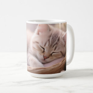 Träumendes schlafendes Kätzchen Blumenkorb Kaffeetasse