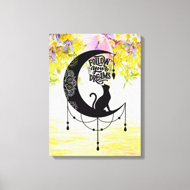Träumer mit Katze | Folge deinen Träumen Leinwanddruck (Vorderseite)