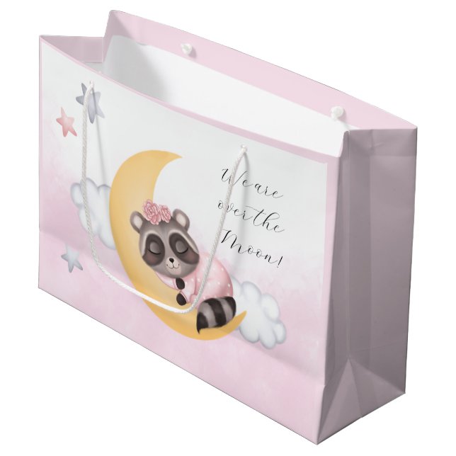 Träumerei über die Mond-Raccoon Mädchen-Dusche Große Geschenktüte (Vorderseite Schrägansicht)