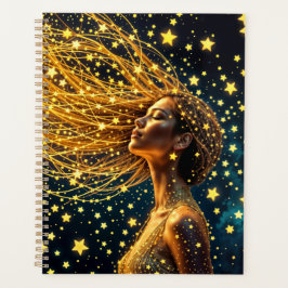 Träumerin umgeben von strahlenden, hellen Sternen Planer