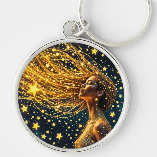Träumerin umgeben von strahlenden, hellen Sternen Schlüsselanhänger (Vorne)