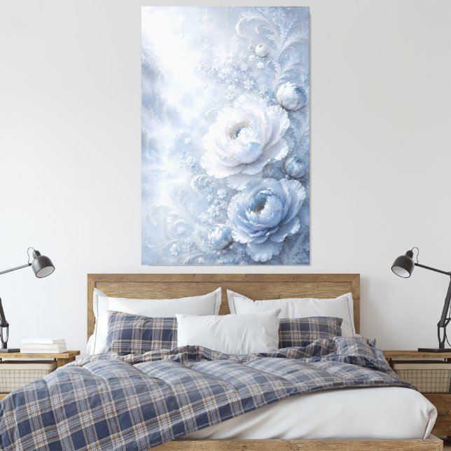 Träumerisch Eisblau Geprägter Blumengarten Leinwanddruck (Insitu (Schlafzimmer))