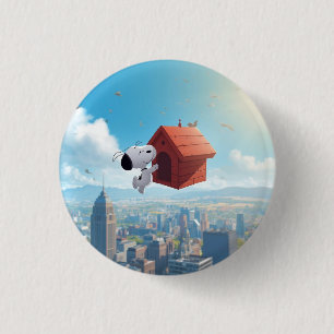 Träumerische Beagle-Schwimmende-Stadt-Comic-Illust Button