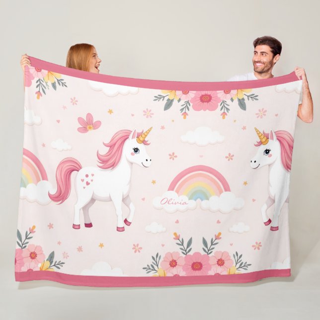 Träumerische Einhörner, Regenbögen, Blumen, Cute Fleecedecke (Beispiel)