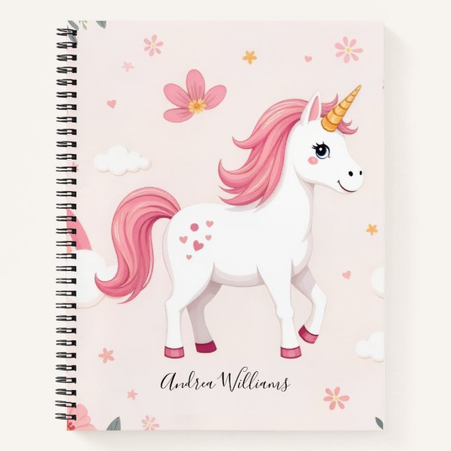 Träumerische Einhörner, Regenbögen, Blumen, Cute Notizbuch (Vorderseite)