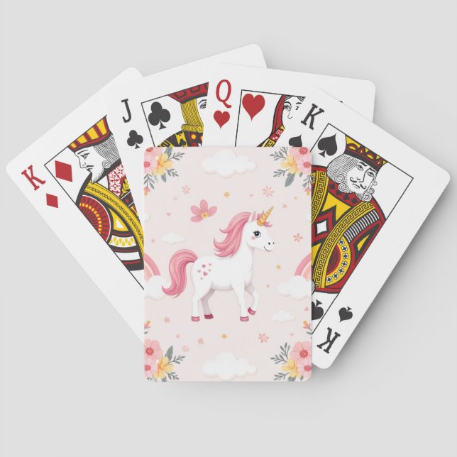 Träumerische Einhörner, Regenbögen, Blumen, Cute Spielkarten (Rückseite)