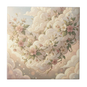Träumerische florale Wolken Kirschblüte  Fliese