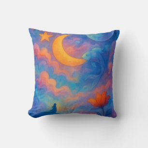 Träumerische Mond- und Stern-Fantasie-Wasserfarben Kissen