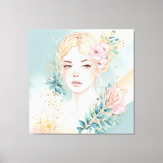 Träumerische Pastell-Wandkunst Frau Leinwanddruck