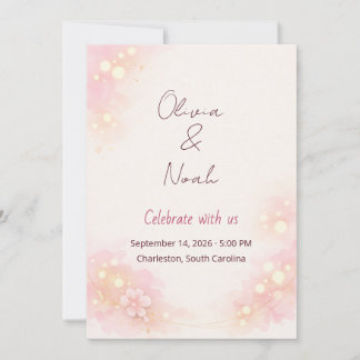 Träumerische rosa Aquarell-Blumen-Hochzeitseinladu Einladung