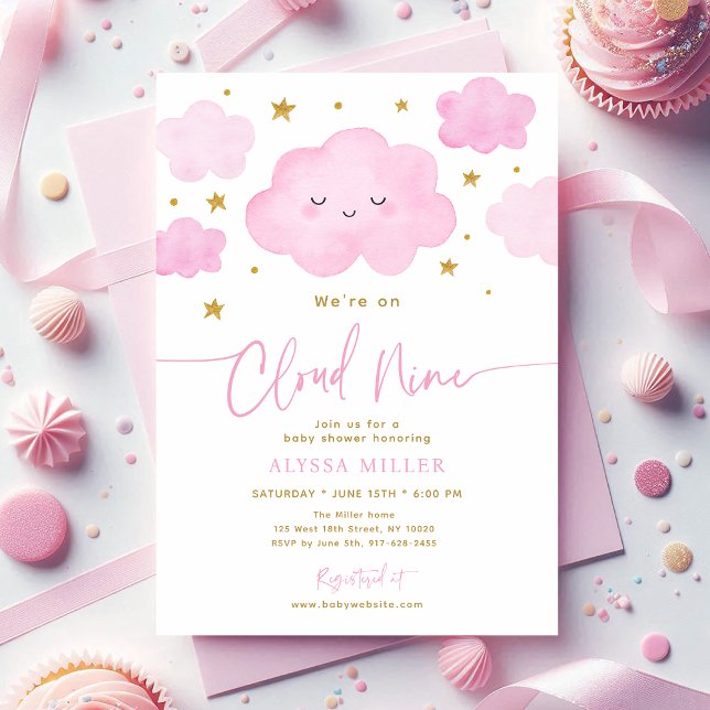 Träumerische rosa Cloud Nine Baby Shower Einladung (Von Creator hochgeladen)