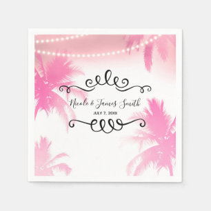 Träumerische rosa Palmen und Lichterketten Party Serviette