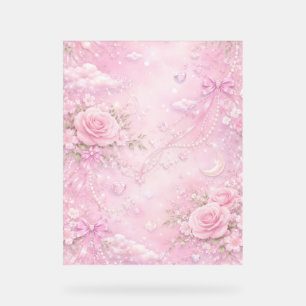 Träumerische rosa Rosen Blumenperlen Schleifen Fun Acrylschild
