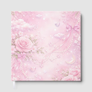 Träumerische rosa Rosen Blumenperlen Schleifen Fun Gästebuch