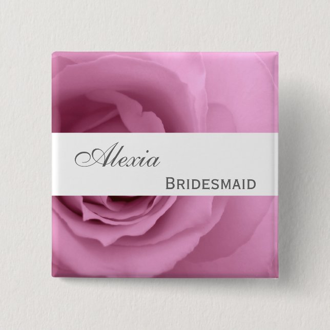 Träumerische ROSA Rosen-Name-Brautjungfer V2 Button (Vorderseite)