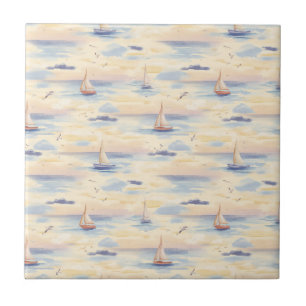 Träumerische Segelboote Ozean Aquarellmuster (4) Fliese