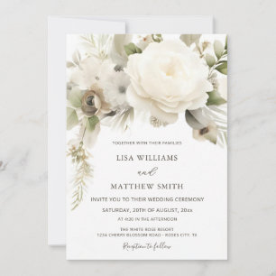 Träumerische Weiße Rosen-Foto-Hochzeit Einladung
