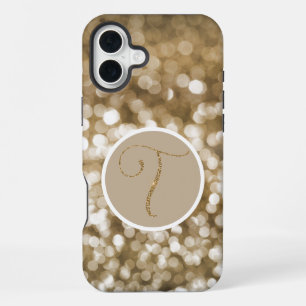 Träumerischer Bokeh-Gold-Glitter-Buchstabe T Weißc iPhone 16 Plus Hülle