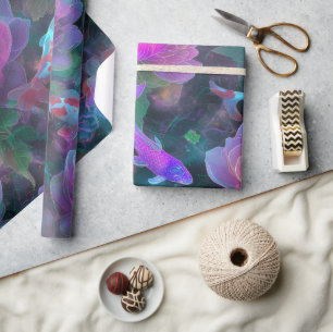 Träumerischer Cyber-Teich mit Lotus und Koi Geschenkpapier
