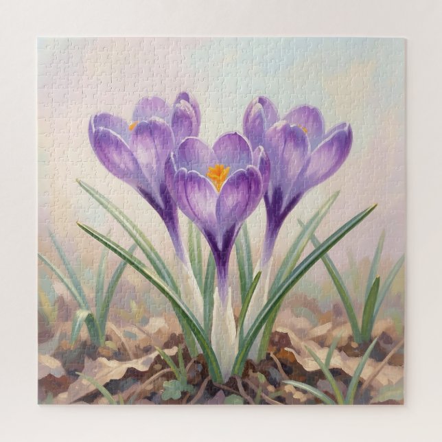 Träumerischer lila Krokus-Frühlingsblüte Puzzle (Vertikal)