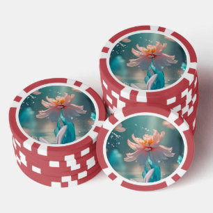 Träumerischer Rosa Lotus und Schmetterling in Aqua Pokerchips
