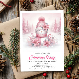 Träumerischer rosa Schneemann digitale Weihnachtse Einladung