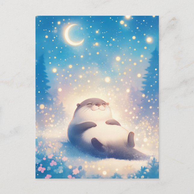 Träumerischer Schlafender Otter Mondbeschienener N Postkarte (Vorderseite)