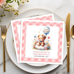 Träumerischer Teddybär Ballon Röte Blumen Geburtst Serviette