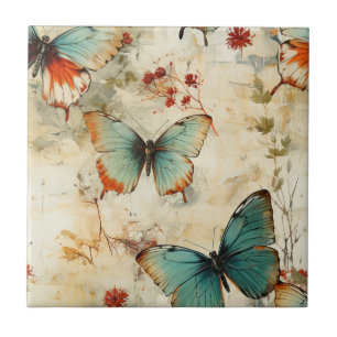 Träumerischer Türkis-Schmetterling-Cottage-Garten- Fliese
