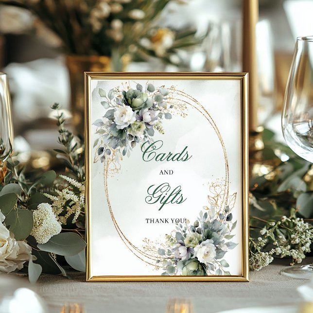 Träumerisches Botanisches Grün Gold Karten und Ges Poster (Dreamy Botanical Green Gold Cards and Gifts Sign)