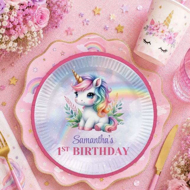 Träumerisches Einhorn Pastellfarben Mädchen Geburt Pappteller (Dreamy Unicorn Pastel Colors Girl Birthday Paper Plates

)