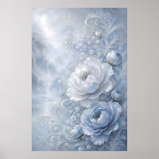 Träumerisches Eisblau geprägtes Blumengarten Poster (Vorne)