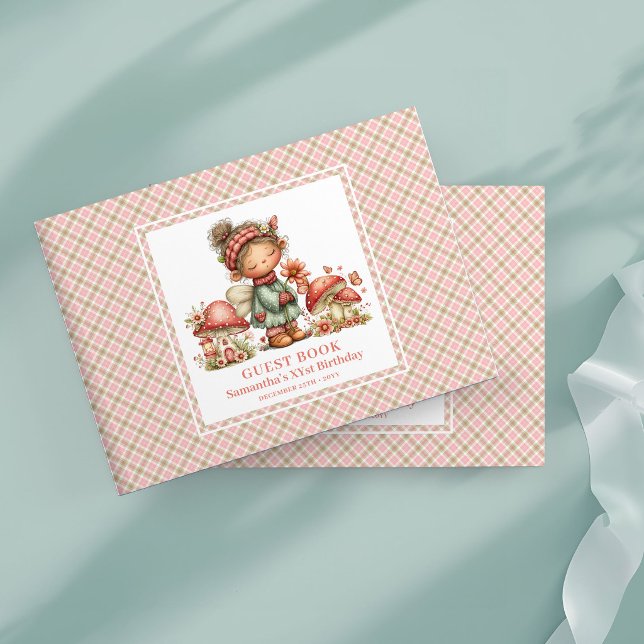 Träumerisches Feen-Rosa-Blumen-Pilz-Gästebuch Gästebuch (Dreamy Fairy Pink Flowers Mushroom Guest Book)