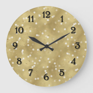 Träumerisches Gold Bokeh Konfetti Große Wanduhr